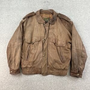 Vintage 90s Outback Red Size M Brown Leather  Heavy Lined Bomber Jacket